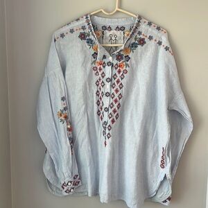 Johnny Was Embroidered Linen Button Shirt